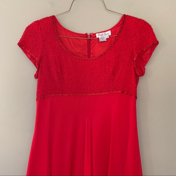 Vintage Bieff Basix for David York Red Beaded Silk A Line Dress Size 4 - Picture 2 of 7